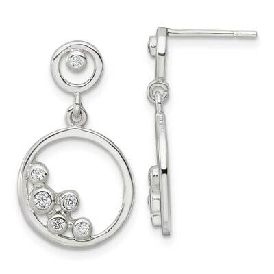 CZ Diamond Circle Dangle Post Earrings Sterling Silver Polished QE16256, MPN: QE16256, 196904168301
