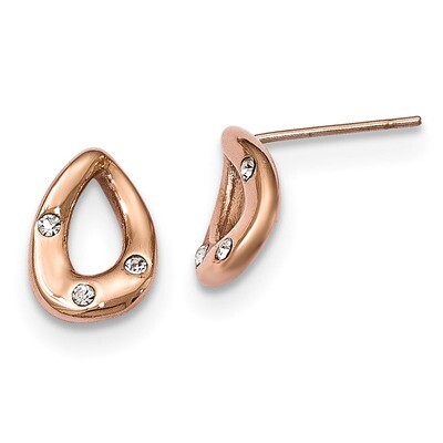 Rose IP Plated Tear Drop Crystal Post Earrings Stainless Steel Polished SRE985 by Chisel, MPN: SRE9…
