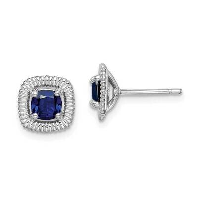 Created Sapphire Square Post Earrings Sterling Silver Rhodium Plated QE14493SEP, MPN: QE14493SEP, 8…