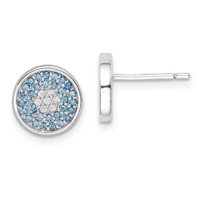 Blue Spinel &amp; CZ Diamond Post Earrings Sterling Silver Rhodium Plated QE15100, MPN: QE15100, 191101…
