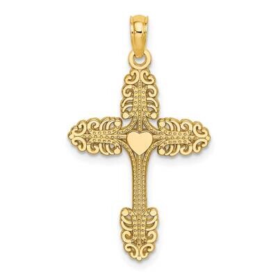 Multi-Scalloped Tipped Cross with Heart Center Charm 14k Gold K8362, MPN: K8362, 637218016310
