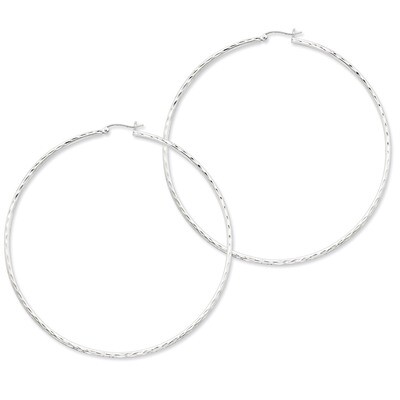 2mm Polished Diamond Cut Hoop Earrings Sterling Silver Rhodium-plated QE4471, MPN: QE4471, 88395793…