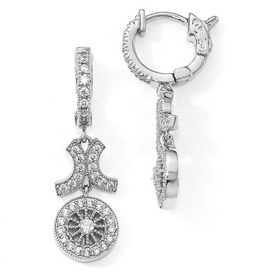 CZ Circle Hinged Hoop Dangle Earrings Sterling Silver Polished QE13024, MPN: QE13024, 883957865690