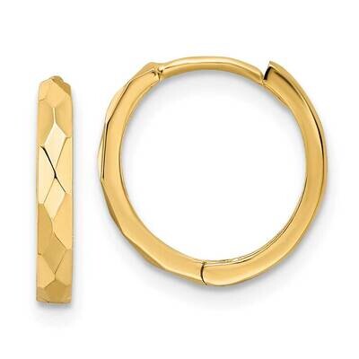 Faceted 2x14mm Hinged Hoop Earrings 14k Gold Polished TM814, MPN: TM814, 191101801167
