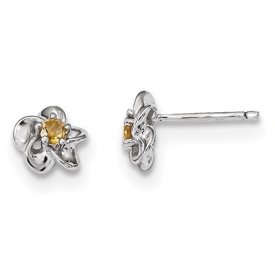 Floral Citrine Post Earrings Sterling Silver Rhodium-plated QBE30CI, MPN: QBE30CI, 883957241296