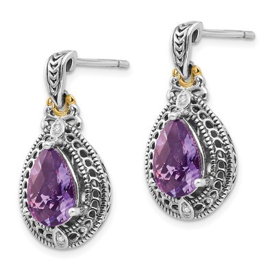 Diamond &amp; Amethyst Earrings Sterling Silver &amp; 14k Gold QTC698, MPN: QTC698, 886774244907