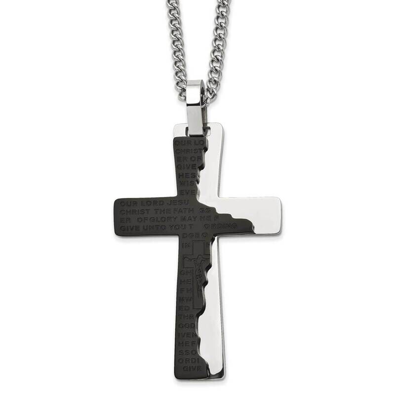 Black Ip Etched Broken Prayer Cross 24 Inch Necklace Stainless Steel Polished SRN2809-24 by Chisel,…