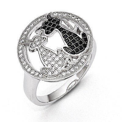 Cat Ring Sterling Silver &amp; Cubic Zirconia QMP1149, MPN: QMP1149, 191101195181