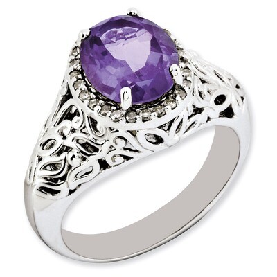 Amethyst &amp; Diamond Ring Sterling Silver QR3285AM, MPN: QR3285AM, 883957149370