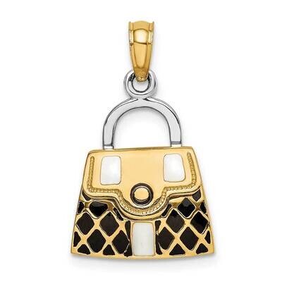 Black White Enamel Moveable Handbag Charm 14k Gold 3-D K6939, MPN: K6939, 637218131518