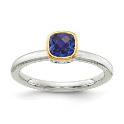 Created Sapphire Ring Sterling Silver with 14k Gold Accent QTC1736, MPN: QTC1736, 883957342771