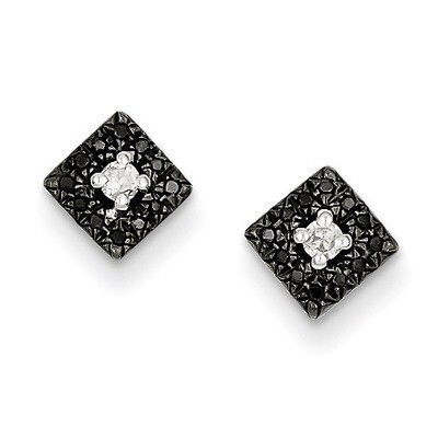 Black and White Diamond Square Post Earrings Sterling Silver QE7832, MPN: QE7832, 886774310558