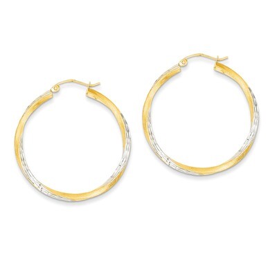 Diamond-cut 2.5mm Twisted Hoop Earrings 14K Gold &amp; Rhodium TC436, MPN: TC436, 883957289922