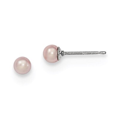 3-4mm Purple Freshwater Cultured Round Pearl Stud Earrings Sterling Silver QE12724, MPN: QE12724, 1…
