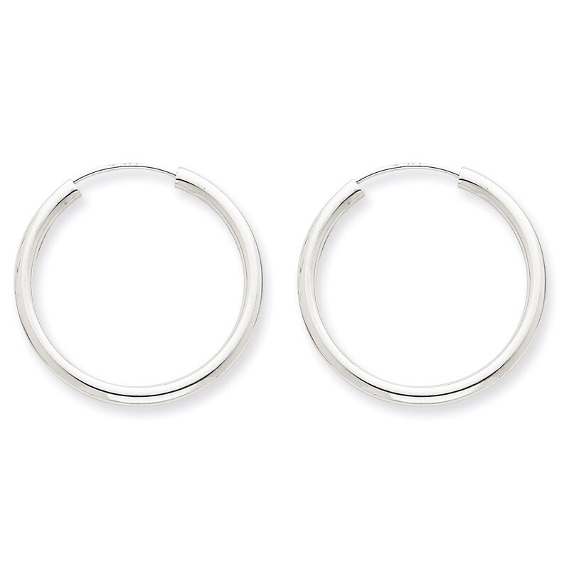 Polished Endless 2mm Hoop Earrings 14k White Gold H992, MPN: H992, 883957900865