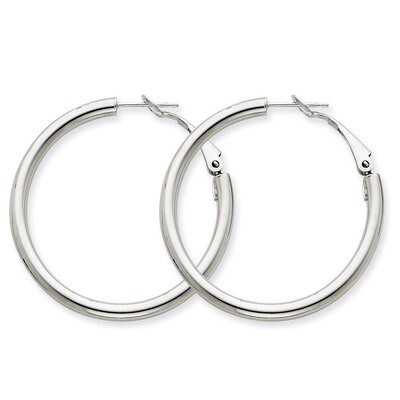 3x30mm Polished Round Hoop Earrings 14k White Gold PRE223W, MPN: PRE223W, 883957900421