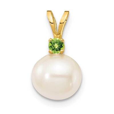 Peridot 8-8.5mm White Round Freshwater Cultured Pearl Pendant 14k Gold XF742_PE, MPN: XF742_PE, 883…