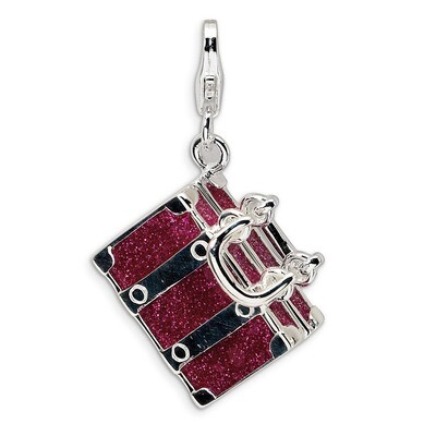 3-D Enameled Fuschia Luggage Charm Sterling Silver QCC439 by Amore La Vita, MPN: QCC439, 8839573339…