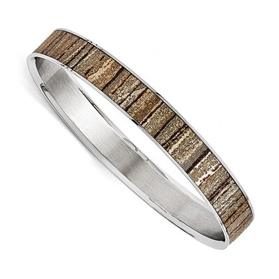 Polished Creme Black Enameled Wide Bangle - Stainless Steel SRB1445 by Chisel, MPN: SRB1445,
