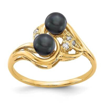 4.5mm Black Fw Cultured Pearl Aa Diamond Ring 14k Gold Y4375BP/AA, MPN: Y4375BP_AA, 883957088624