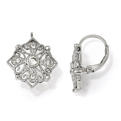 Cheryl M Leverback Earrings Sterling Silver Cubic Zirconia QCM689, MPN: QCM689, 191101186561