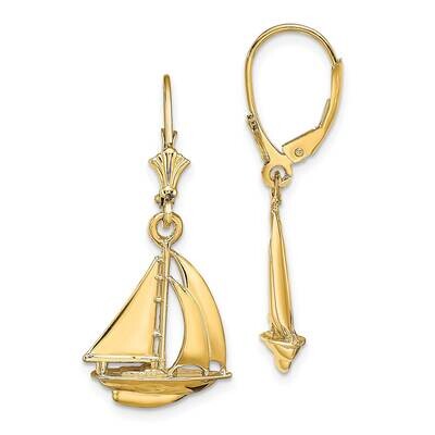 Sailboat Leverback Earrings 14k Gold Polished TF1808, MPN: TF1808, 637218177196