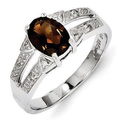 Smokey Quartz &amp; Diamond Ring Sterling Silver Rhodium QDX675, MPN: QDX675, 883957398945