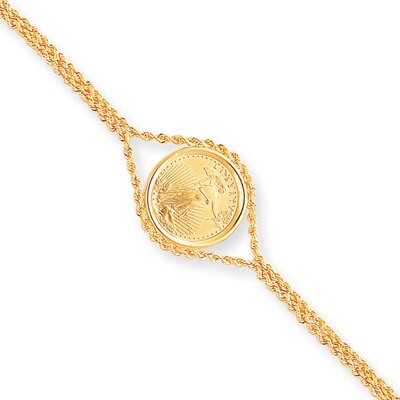 7.25 Inch 1/10oz Mounted American Eagle Plain Bezel Rope Bracelet 14k Gold BA62/10AEC, MPN: BA62/10…