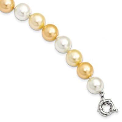 12-13Mm Yellow and White Shell Pearl Bracelet Sterling Silver Majestick QMJB132MX-7.5, MPN: QMJB132…