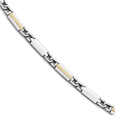 Polished &amp; Brushed with 14k Gold Fancy Link Bracelet - Stainless Steel SRB1723-8.75 by Chisel, MPN:…