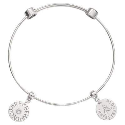 Nikki Lissoni Charm Bangle Silver-Plated with Two Fixed Charms Inner Strength Be Who You Are 17cm 6…
