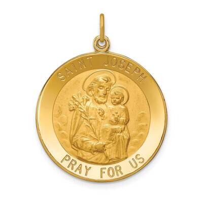 Large Round St. Joseph Medal 14k Gold Solid Polished Satin XR1811, MPN: XR1811, 883957220635