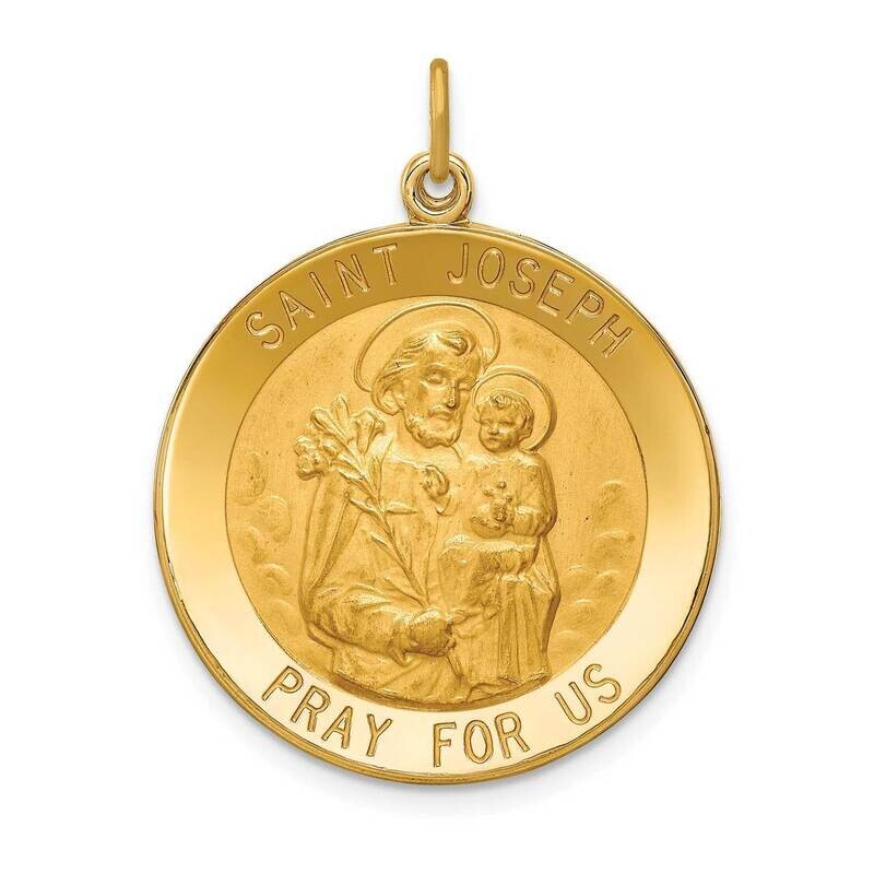 Large Round St. Joseph Medal 14k Gold Solid Polished Satin XR1811