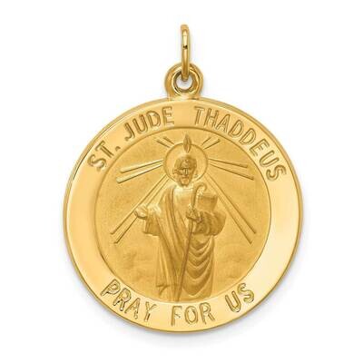 Medium Round St. Jude Thaddeus Medal 14k Gold Solid Polished Satin XR1716, MPN: XR1716, 883957773506