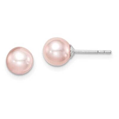 6-7mm Pink Round Freshwater Cultured Pearl Stud Earrings Sterling Silver Rhodium Plated QE15341 by …