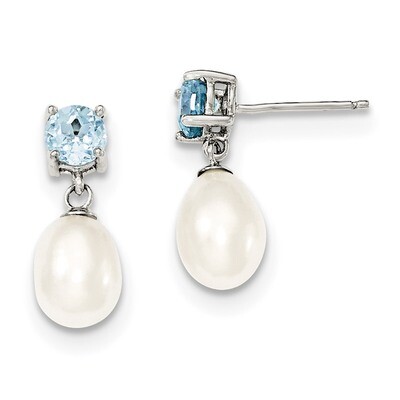 Blue Topaz &amp; 7-8mm Freshwater Cultured Pearl Teardrop Earrings Sterling Silver QE12795, MPN: QE1279…