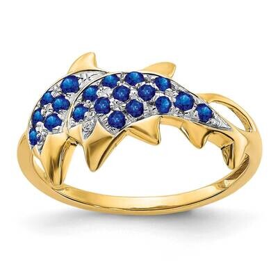 Rhodium Diamond &amp; Sapphire Polished Dolphins Ring 14k Gold RM5779-SA-001-YA, MPN: RM5779-SA-001-YA,…
