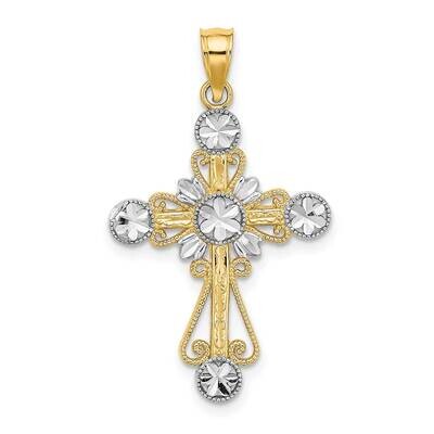 Flower Design Cross Charm 14k Gold Rhodium Diamond-cut K9497, MPN: K9497, 637218140671