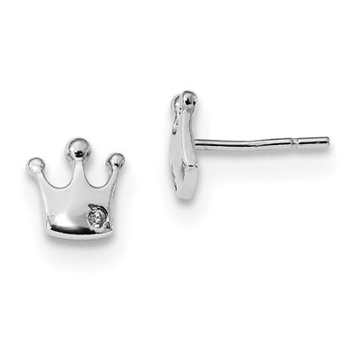 CZ Diamond Crown Post Earrings Sterling Silver Rhodium-plated QE13348, MPN: QE13348, 191101233104