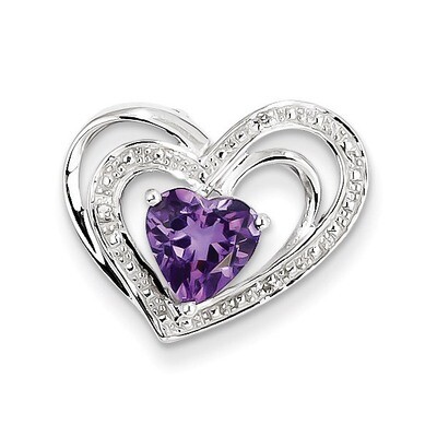 Amethyst Heart Pendant Sterling Silver Rhodium-plated Diamond QP3182AM, MPN: QP3182AM, 883957436333