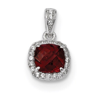 1.05 Garnet Created White Sapphire Pendant Sterling Silver Rhodium QP4825, MPN: QP4825, 741271854076
