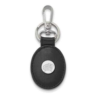 Columbus Blue Jackets Black Leather Oval Key Chain Sterling Silver SS010BJA-K1, MPN: SS010BJA-K1, 8…