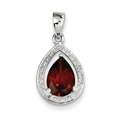 Garnet &amp; Diamond Pendant Sterling Silver Rhodium QDX648, MPN: QDX648, 883957545110
