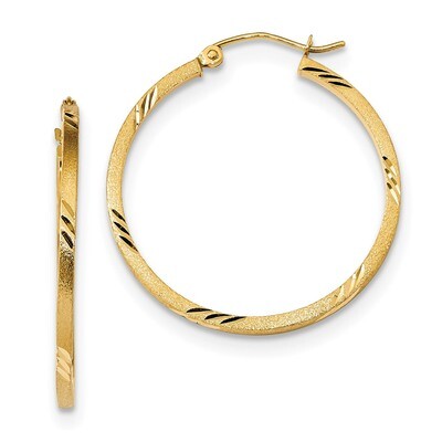 Diamond -cut Square Tube Hoop Earrings 14k Gold Satin TF1089, MPN: TF1089, 191101057007