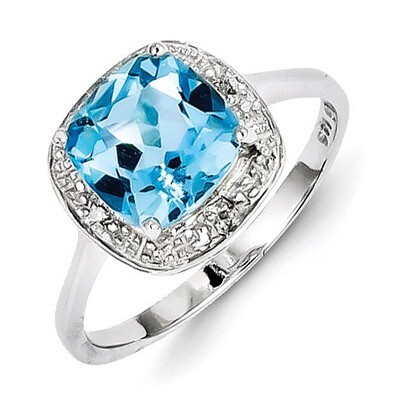Light Swiss Blue Topaz Ring Sterling Silver Rhodium-plated Diamond QR4478BT, MPN: QR4478BT, 8839576…