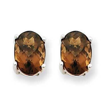 7x5 Oval Checker-Cut Smoky Quartz Earrings 14k White Gold XE87WCQ, MPN: XE87WCQ, 883957107653