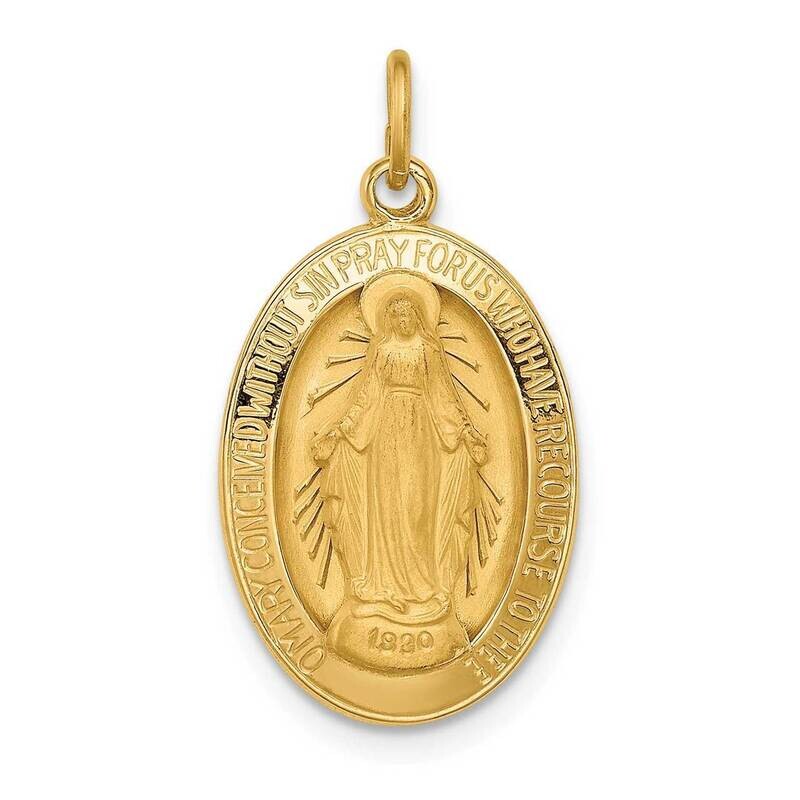 3-D Oval Miraculous Medal 14k Gold Solid Polished Satin XR1753
