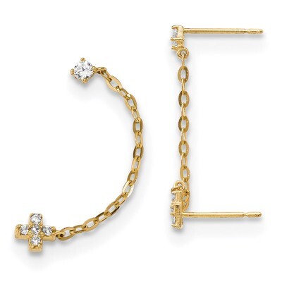 Madi K Double Post with Chain CZ Diamond Cross Earring 14k Gold GK971, MPN: GK971, 191101901614