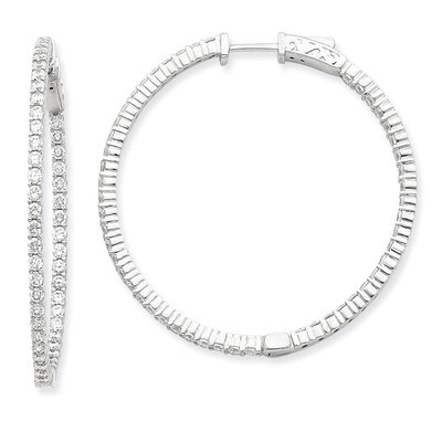 Diamond Round Hoop with Safety Clasp Earrings 14k White Gold XE1992WAA, MPN: XE1992WAA, 191101380945