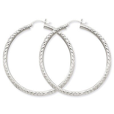 Diamond-cut 3mm Round Hoop Earrings 14k White Gold TC259, MPN: TC259, 883957289342